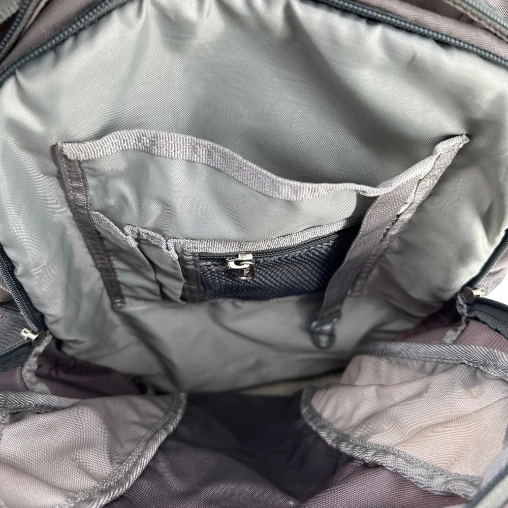 LL‎ Bean Backpack Gray Red Nylon Mesh Outdoor School Travel Bag